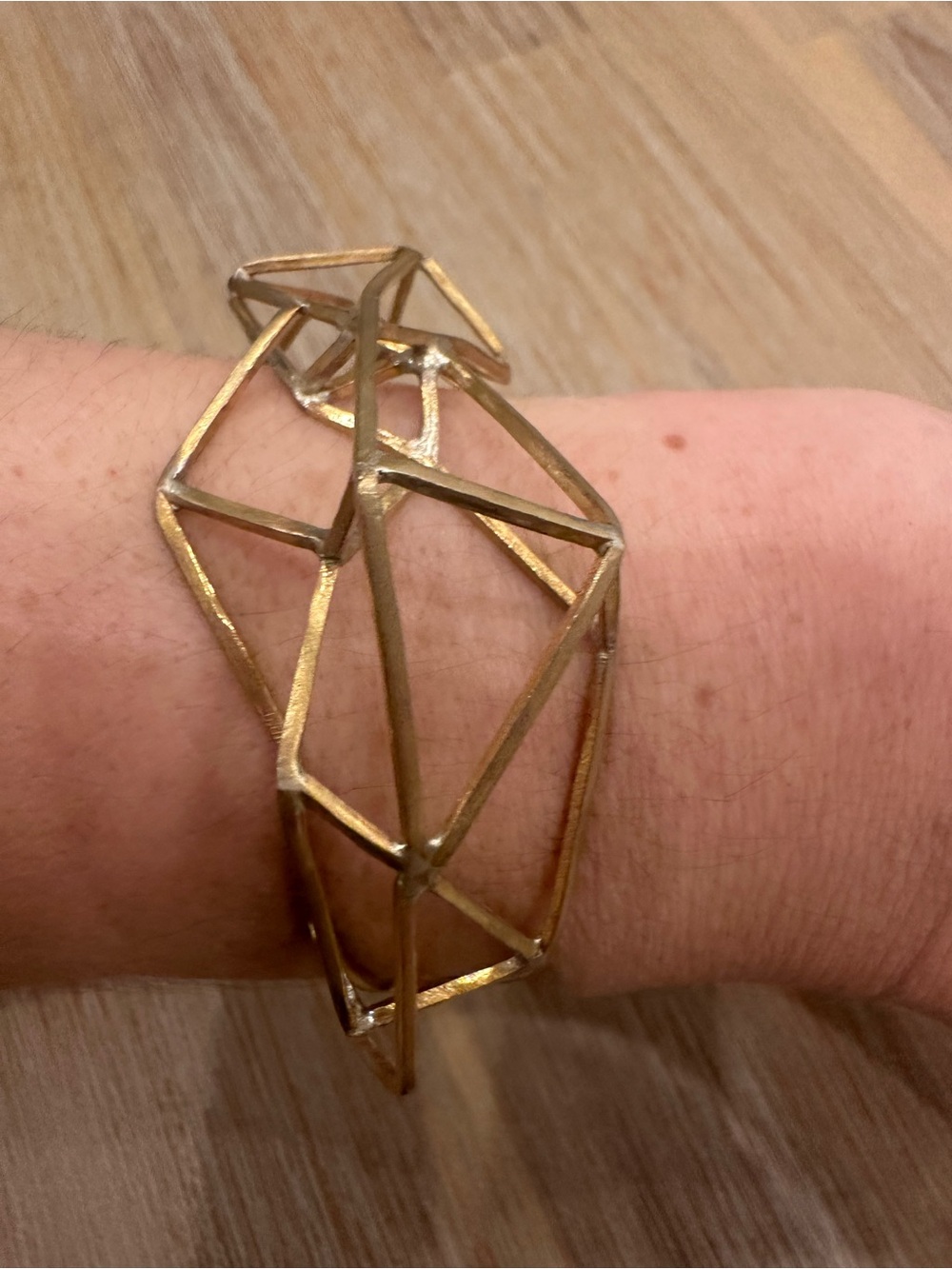 Raw Brass Geometric Lattice Open-Cuff Bracelet